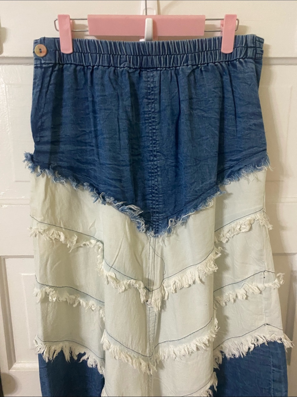 NWT Young Threads Boho Distressed Denim Tiered Maxi Skirt - Medium - Picture 6 of 10